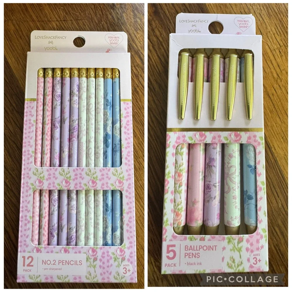 LoveShackFancy x Yoobi Pen and Pencil Set Floral Cottagecore Writing Supplies